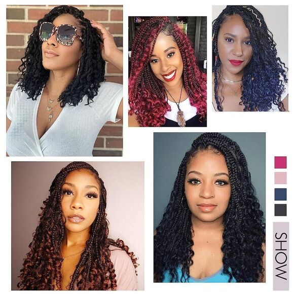 8 Packs  Boho Box Braids Crochet Hair With Curly Ends 14 Inch #1b  FR8 - Picture 6 of 9